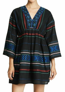 Joie Dress Womens Small Black V-Neck Embroidered Cotton Peasant Shada Tunic