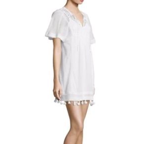 Joie Dress Womens Small White Short Sleeve Cotton Embroidered Tassel Trim Tunic