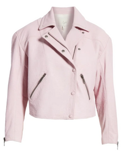 Joie Leather Jacket Womens Extra Small Pink Cropped Moto  Biker Akirako