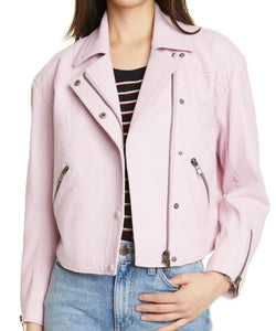 Joie Leather Jacket Womens Extra Small Pink Cropped Moto  Biker Akirako