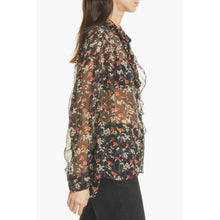 Load image into Gallery viewer, Joie Maiza Silk Tie Neck Blouse Womens Large Black Sheer Floral Long Sleeve Top