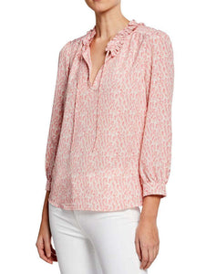 Joie Shirt Womens Extra Small Pink V-Neck Long-Sleeve Ruffle Neck Top Evangelena