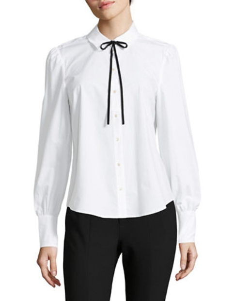 Joie Shirt Womens Medium White Long Sleeve Neck Tie Button Up Cotton Blouse