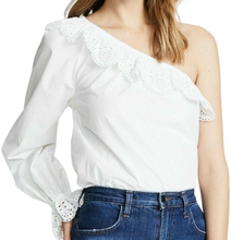 Load image into Gallery viewer, Joie Shirt Womens Medium White One-Shoulder White Cotton Eyelet Ruffle Trim Top