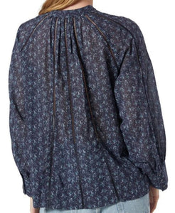 Joie Shirt Womens Small Blue V-Neck Long Sleeve Cotton Tassel Ties Cotton Top Dracha