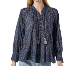 Load image into Gallery viewer, Joie Shirt Womens Small Blue V-Neck Long Sleeve Cotton Tassel Ties Cotton Top Dracha