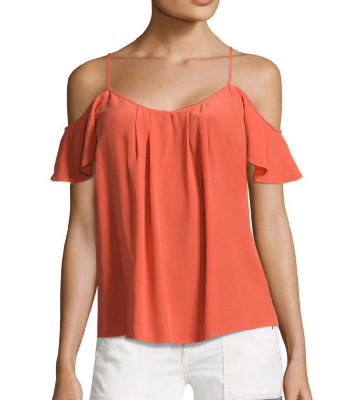 Joie Silk Top Womens Extra Small Orange Cold Shoulder Adorlee