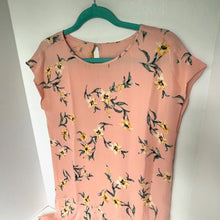 Load image into Gallery viewer, Pink floral dress on a green hanger against a white background