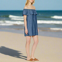 Load image into Gallery viewer, Joie_Dress_Womens_Extra_Small_Blue_Shift_Mini_Off_the_Shoulder_Nilima_Cotton._2