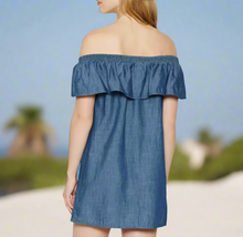 Load image into Gallery viewer, Joie_Dress_Womens_Extra_Small_Blue_Shift_Mini_Off_the_Shoulder_Nilima_Cotton._2