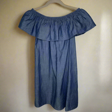Load image into Gallery viewer, Joie Dress Womens Extra Small Blue Shift Mini Off the Shoulder Nilima Cotton