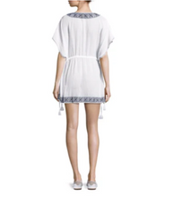 Load image into Gallery viewer, Joie Tunic Beach Dress Coverup M/L White V-Neck Blue Embroidered Cotton