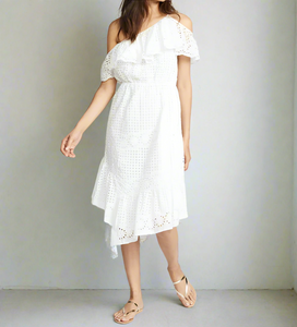 Joie_Dress_Womens_Small_White_One_Shoulder_Midi_Eyelet_Cotton_Ruffled_Corynn