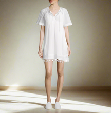 Load image into Gallery viewer, Joie Cotton Embroidered Mini Dress Womens Small White Short Sleeve Tunic