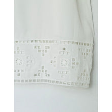 Load image into Gallery viewer, White fabric with intricate lace detailing on a white background