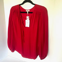 Load image into Gallery viewer, Joie Odelette Silk Top Womens Medium Red V Neck Tassel Ties Long Sleeve  Blouse