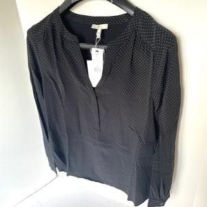 Joie Polka Dot Silk Blouse Womens XXS Black V-Neck Long-Sleeve Carita Top