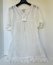 Load image into Gallery viewer, Joie White Embroidered Cotton Tunic Dress – Women's Small, Boho Tassel Detail