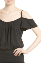 Load image into Gallery viewer, Joie Tahlia Cold Shoulder Mini Dress Black Stretch Cotton Jersey Blouson