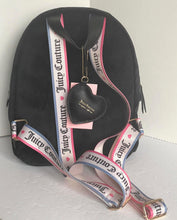 Load image into Gallery viewer, Juicy Couture Big Spender Backpack Medium Black Velour Silver Beading Heart Charm