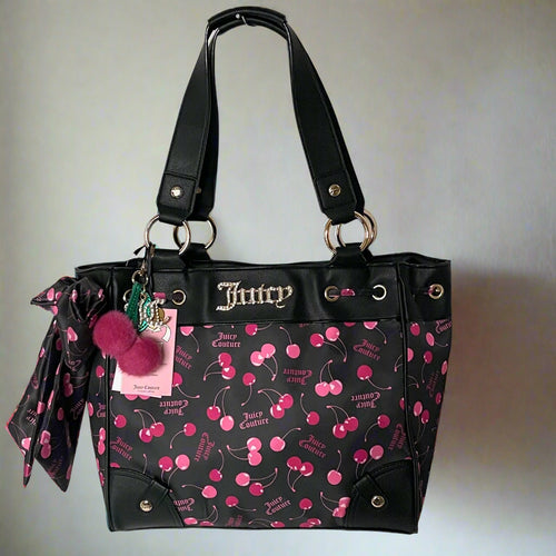 Juicy Couture Black Sweet Cherry Tote Daydreamer Charms Bow Viral Shoulder Bag