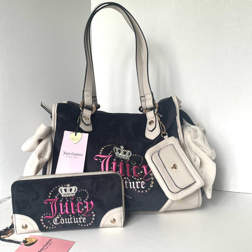 Juicy Couture Dreamy Juicy Tote Bag Wallet Heritage Liquorice Crystal Bow Crown