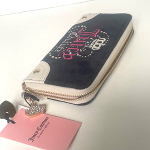 Juicy Couture Dreamy Long Wallet Licorice Crown Velour Crystals Large Black Slim