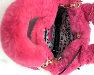 Juicy Couture Fluffy Mini Tote Crossbody Womens Pink Faux Fur Free Love