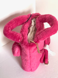 Juicy Couture Fluffy Mini Tote Crossbody Womens Pink Faux Fur Free Love