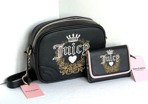 Juicy Couture Heritage Crossbody Small Black Camera Bag and Matching Wallet Trifold