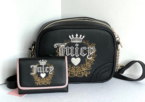 Juicy Couture Heritage Crossbody Small Black Camera Bag and Matching Wallet Trifold