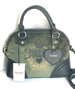 Juicy Couture Heritage Satchel Crossbody Womens Green Velour Bowler Dome Bag