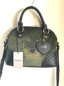 Juicy Couture Heritage Satchel Crossbody Womens Green Velour Bowler Dome Bag