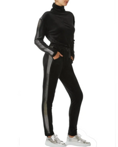 Juicy Couture Women’s Mock Neck Velour Jumpsuit, Ombre Bling Stripe Black