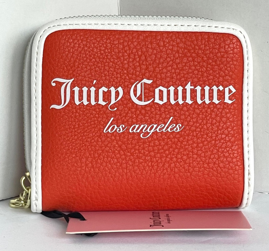 Juicy Couture Wallet Womens Small Orange ID Zip Snap Billfold Vegan Fashionista Sports
