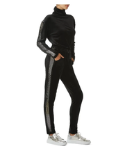 Load image into Gallery viewer, Juicy Couture Women’s Mock Neck Velour Jumpsuit, Ombre Bling Stripe Black