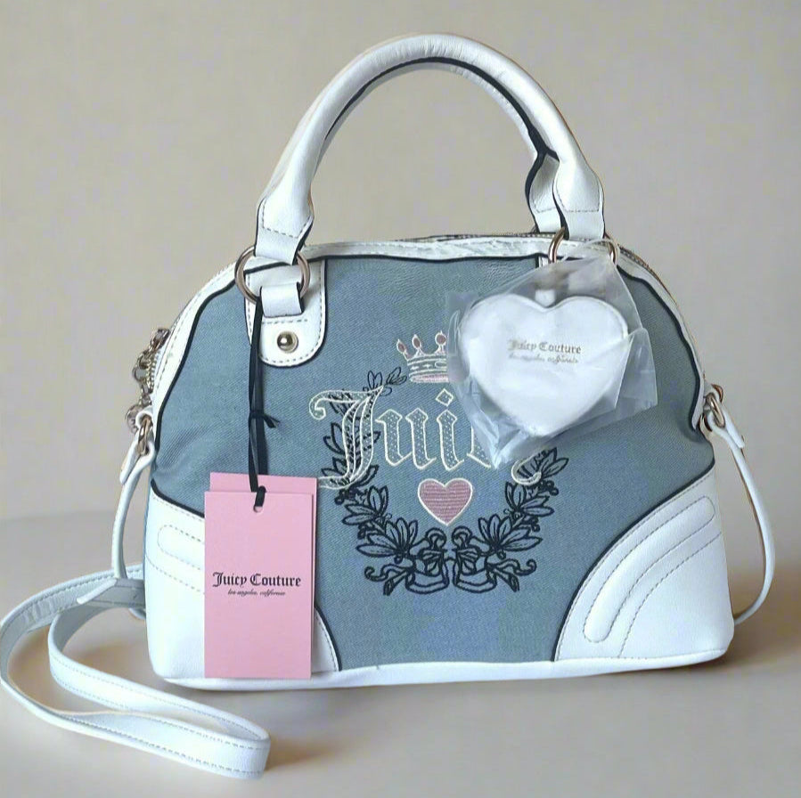 【JUICY COUTURE】Heritage ヘリテージ クロスボディーバッグ Juicy Couture Denim Heritage Satchel White Crossbody Vegan