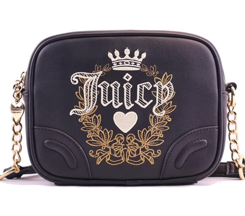 Juicy Couture Heritage Crossbody Small Black Camera Bag Top Zip Faux Leather