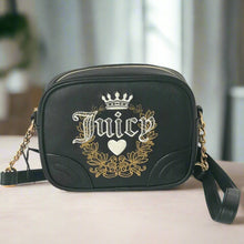 Load image into Gallery viewer, Juicy Couture Heritage Crossbody Small Black Camera Bag Top Zip Faux Leather
