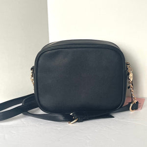 Juicy Couture Heritage Crossbody Small Black Camera Bag Top Zip Faux Leather