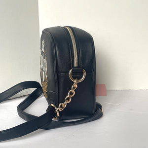 Juicy Couture Heritage Crossbody Small Black Camera Bag Top Zip Faux Leather