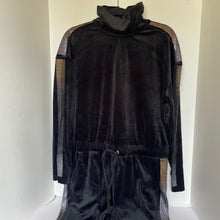 Load image into Gallery viewer, Juicy Couture Jumpsuit Velour Womens Black Mock Neck Velour Ombre Bling Stripe