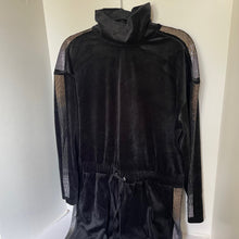 Load image into Gallery viewer, Juicy Couture Jumpsuit Velour Womens Black Mock Neck Velour Ombre Bling Stripe