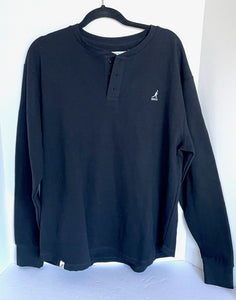 Kangol Henley Shirt Mens Extra Large Black Cotton Waffle Thermal Long Sleeve