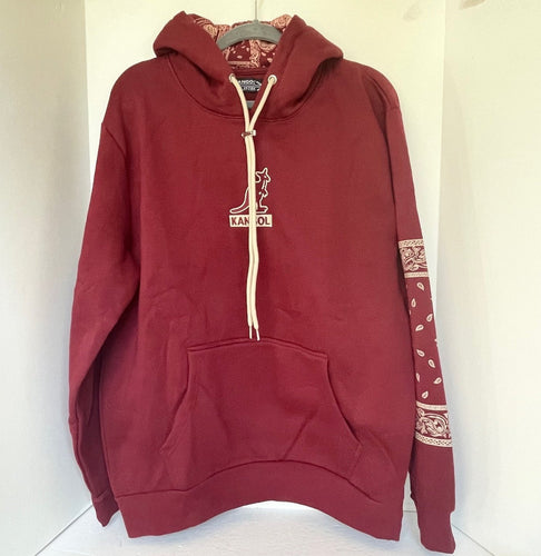 Kangol Hoodie Sweatshirt Mens Large Red Boxed Out Paisley Hoodie Pockets