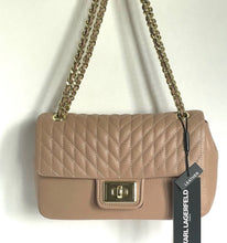 Load image into Gallery viewer, Karl Lagerfeld Agyness Shoulder Bag Womens Beige Quilted Flap Turnlock