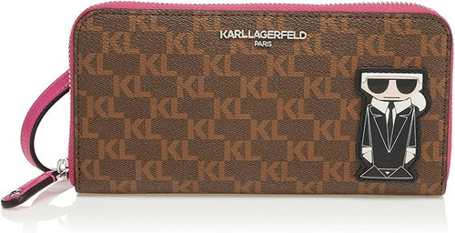 Karl Lagerfeld Crossbody Wallet Brown Ikon Logo Zip Around Shoulder Bag Raspberry