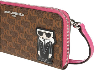 Karl Lagerfeld Crossbody Wallet Brown Ikon Logo Zip Around Shoulder Bag Pink