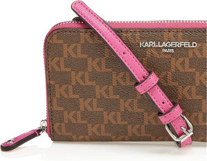 Karl Lagerfeld Crossbody Wallet Brown Ikon Logo Zip Around Shoulder Bag Pink