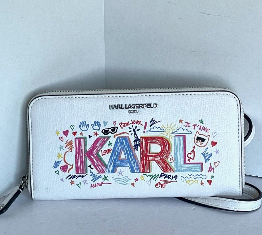 Karl Lagerfeld Crossbody Wallet White Graphic Doodle Logo Shoulder Bag